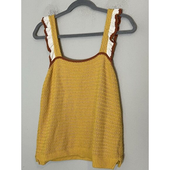Madewell Colorblock Crocheted Ruffle-Strap Sweater Tank Top Rib Hem Yellow Large - Picture 2 of 12